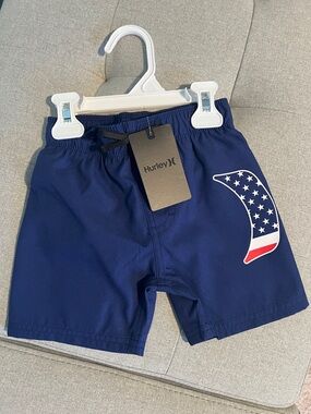 NWT Hurley Navy Kids Swim Shorts with PATRIOTIC Hurley “H” Accent size 2T